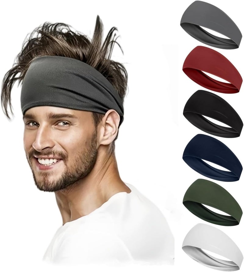 LECHI Sweat Headbands for Men,6 Pack Workout Sports Hairband for Gym, Ideal for Fitness,Running,Cycling,Hike - Image 1